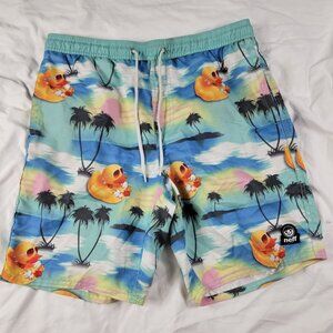 Neff Mens Medium Swim Trunks With Rubber Duckie Palm Trees Summer Pool Beach